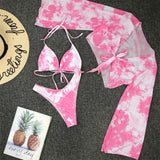 Long Sleeve Mesh 3 piece Bikini Set
