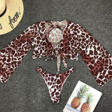 Long Sleeve Mesh 3 piece Bikini Set