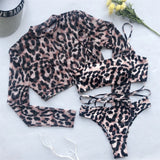 Long Sleeve Mesh 3 piece Bikini Set