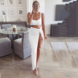 NewAsia Sexy Party 2 Piece Set Women 2019 Plus Size Crop Top Twist Side Split Long Skirts Matching Sets Club Two Piece Outfits