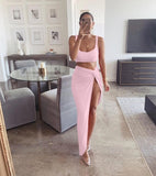 NewAsia Sexy Party 2 Piece Set Women 2019 Plus Size Crop Top Twist Side Split Long Skirts Matching Sets Club Two Piece Outfits