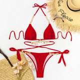 Crystal Diamond Chain Bandage Bikini Set