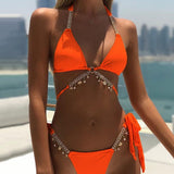Crystal Diamond Chain Bandage Bikini Set