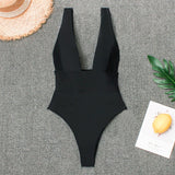 Deep V White Monokini Plunging Thong Bathing Suit