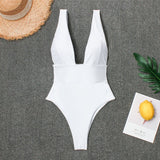 Deep V White Monokini Plunging Thong Bathing Suit