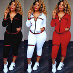 Autumn Women's Sportswear 2pcs Women's Hooded Long Sleeve Zip Crop Tops Long Pants Trousers Loose Casual Clothes Set