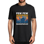 Pew Pew Madafakas 100% Cotton Shirt Novelty Funny Cat Vintage Crew Neck Men's T-Shirt Humor Women Top Tee Gift