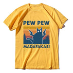 Pew Pew Madafakas 100% Cotton Shirt Novelty Funny Cat Vintage Crew Neck Men's T-Shirt Humor Women Top Tee Gift