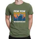 Pew Pew Madafakas 100% Cotton Shirt Novelty Funny Cat Vintage Crew Neck Men's T-Shirt Humor Women Top Tee Gift