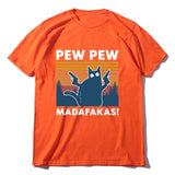 Pew Pew Madafakas 100% Cotton Shirt Novelty Funny Cat Vintage Crew Neck Men's T-Shirt Humor Women Top Tee Gift