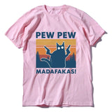 Pew Pew Madafakas 100% Cotton Shirt Novelty Funny Cat Vintage Crew Neck Men's T-Shirt Humor Women Top Tee Gift