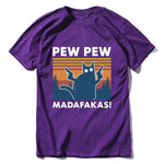 Pew Pew Madafakas 100% Cotton Shirt Novelty Funny Cat Vintage Crew Neck Men's T-Shirt Humor Women Top Tee Gift