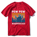 Pew Pew Madafakas 100% Cotton Shirt Novelty Funny Cat Vintage Crew Neck Men's T-Shirt Humor Women Top Tee Gift