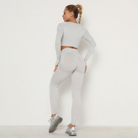 Seamless Women Sport Set For Gym Long Sleeve Top High Waist Belly Control Leggings Clothes Seamless Sport Suit Sexy Booty Girls